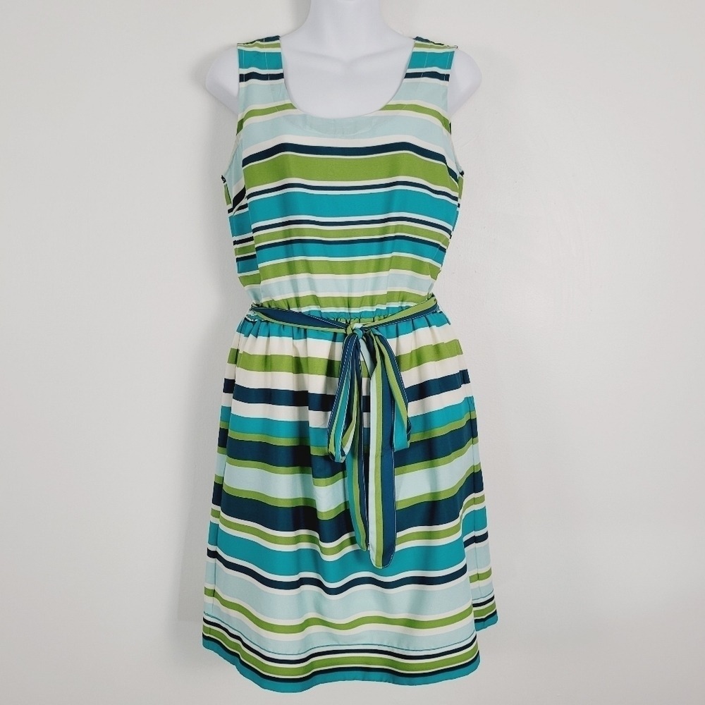 Banana Republic Green‎ Multi-shade Striped Belted Dress Size 6